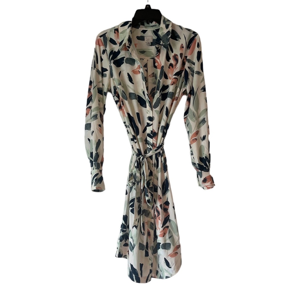 White floral shirt dress